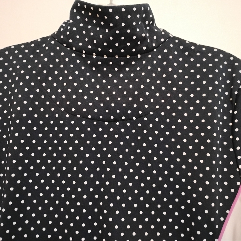 TAIL Black and White Polka Dots Polyester Short Sleeve Pink ZipUp Top L - Picture 7 of 9